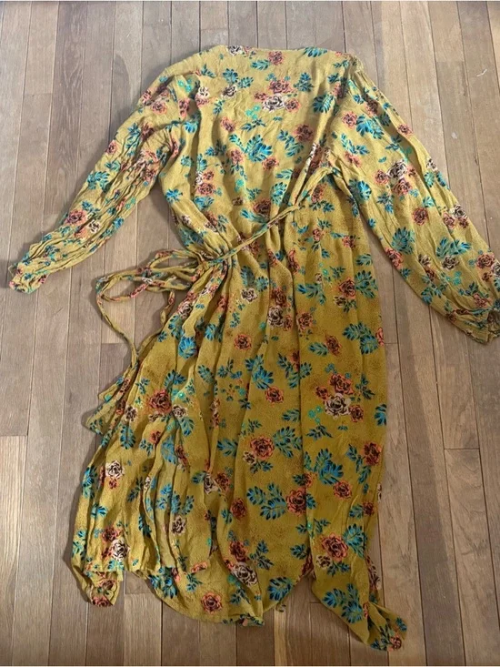 Floral Wrap Maxi Dress in Mustard Yellow - Picture 3 of 4
